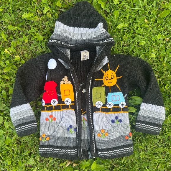 Lucy Iberg Handknit Toddler Boys Hooded Acrylic Cardigan Sweater Size 2 Cozy - Picture 6 of 6